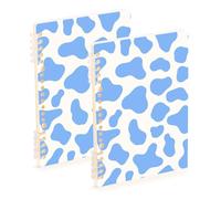 EtherSpher Lot de 2 cahiers à spirales à spirales larges lignés de format A5 - Motif vache - Bleu pastel - 21,1 x 14,5 cm