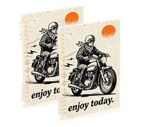 EtherSpher Lot de 2 cahiers à spirales Cool Motorcyclist Enjoy Today de format A5, orange, 21,1 x 14,5 cm, couverture rigide, 60 feuilles pour le travail et la salle de classe