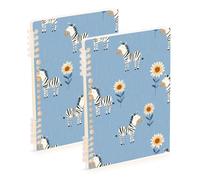 EtherSpher Lot de 2 cahiers à spirales de format A5, motif zèbres, tournesol, bleu pastel, 21,1 x 14,5 cm, résistants à l'usure, 60 feuilles pour le travail et la salle de classe