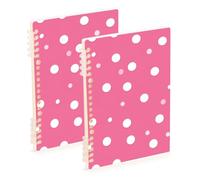 EtherSpher Lot de 2 cahiers à spirales format A5 avec fond rose à pois blancs de 21,1 x 14,5 cm de large avec couverture rigide pour le collège - 60 feuilles pour voyage et écriture