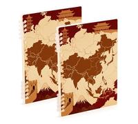 EtherSpher Lot de 2 cahiers à spirales format A5 - Motif continent asiatique rétro - 21,1 x 14,5 cm - Robuste - 60 feuilles pour agenda et liste de choses à faire