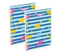EtherSpher Lot de 2 cahiers à spirales larges lignés de format A5 - Motif dinosaure bleu - 21,1 x 14,5 cm - Couverture rigide - 60 feuilles pour voyage et écriture