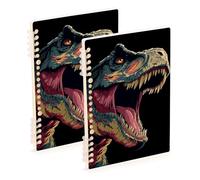 EtherSpher Lot de 2 cahiers à spirales robustes à larges lignes, format A5, motif dinosaure rugissant noir, 21,1 x 14,5 cm, 60 feuilles pour le travail et la salle de classe