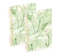 EtherSpher Lot de 2 cahiers à spirales robustes de format A5, motif fleurs de lys calla aux couleurs pastel, vert menthe, 21,1 x 14,5 cm, 60 feuilles pour l'école et le bureau