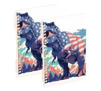 EtherSpher Lot de 2 cahiers à spirales T-rex format A5 avec motif dinosaure du 4 juillet pour le jour de l'indépendance 21,1 x 14,5 cm