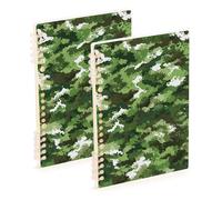 EtherSpher Lot de 2 cahiers à spirales vert mousse camouflage format A5 de 21,1 x 14,5 cm, résistant à l'usure, 60 feuilles pour planificateur et entreprise