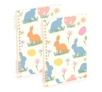 EtherSpher Lot de 2 cahiers d'école à spirales au format A5 avec silhouette de lapin de Pâques pastel 21,1 x 14,5 cm