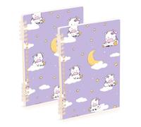 EtherSpher Lot de 2 grands cahiers à spirales de format A5, motif vache pastel, violet pastel, 21,1 x 14,5 cm, résistant à l'usure, 60 feuilles larges pour voyage et écriture