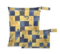 EtherSpher Lot de 2 sacs à vêtements lavables à motif à carreaux bleus et dorés pour bébés avec poignées pour la garderie, les voyages