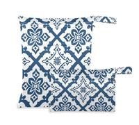 EtherSpher Lot de 2 sacs de bain carrés traditionnels lavables bleus et blancs pour bébés avec poignées pour les voyages, couches pour bébé