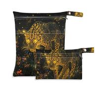 EtherSpher Lot de 2 sacs de bain imperméables pour bébé avec poignées pour la plage, les voyages et les voyages Motif léopard Jaune