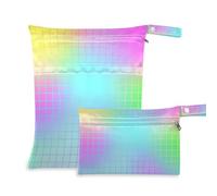 EtherSpher Lot de 2 sacs de voyage carrés colorés au design laser pour mouiller - Avec poignées pour la plage, le yoga