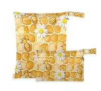EtherSpher Lot de 2 sacs étanches en nid d'abeille avec abeilles et marguerites pour tire-lait - Essentiels de voyage pour voler avec poignées pour couches de bébé, couches de bébé