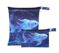 EtherSpher Lot de 2 sacs étanches pour maillot de bain avec poignées Bleu et doré Motif poissons volants