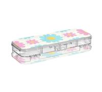 EtherSpher Lovely Daisy Floral Peach Blue Boîte à crayons en plastique transparent double couche pour l'école avec couvercle hermétique