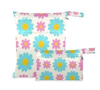 EtherSpher Lovely Daisy Floral Peach Blue Lot de 2 sacs réutilisables pour vêtements mouillés essentiels de voyage avec poignées pour la garderie, les voyages