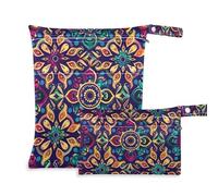 EtherSpher Mandala Docks Lot de 2 sacs colorés à fermeture éclair pour maillot de bain avec poignées pour la salle de sport, la garderie