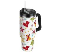EtherSpher Merry Christmas Box Stars Surprise Socks Bouteilles d'eau sous vide à large goulot pour enfants avec couvercle à paille - Tasse décorative avec couvercle pour eau, thé glacé ou café - 1,2 l