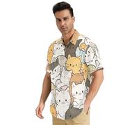 EtherSpher Mignon Chat Coloré Hawaïen Manches Courtes Bouton Down Shirt Sport Camisas Manga Corta para Hombre, Chat mignon coloré, 3XL