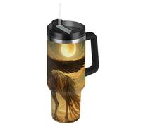EtherSpher Mysterious Abstract Unicorns Bouteille d'eau réutilisable pour enfants pour l'école avec couvercle anti-fuite et paille décorative - Tasse décorative pour eau, thé glacé ou café pour café