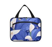 EtherSpher Nature Calla Lily Royal Blue Trousse de maquillage de voyage à suspendre avec crochet, trousse pliable design pour homme pour femme bolsas de vacances para maquillaje L, Nature Calla Lily