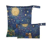 EtherSpher Night under Blue Stars Moon Lot de 2 sacs imperméables lavables pour maillot de bain avec poignées pour la garderie, le yoga