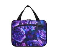 EtherSpher Roses abstraites violettes et bleues dans le style du cubisme avec un fond sombre montrant un motif floral dans des couleurs vives très détaillées avec des traits de pinceau riches comme un