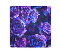 EtherSpher Roses abstraites violettes et bleues dans le style du cubisme avec un fond sombre montrant un motif floral dans des couleurs vives très détaillées avec des traits de pinceau riches comme