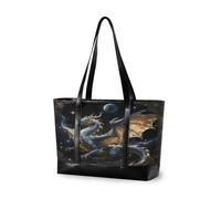 EtherSpher Sac à langer tendance motif dragon bleu et doré avec fermeture éclair pour voyage, plage, cadeau d'anniversaire pour femme avec tablette bolsa pour ordinateur portable