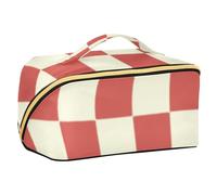 EtherSpher Sac de voyage à carreaux rouge beige avec séparateurs élégant pour cosmétiques et maquillage vertical sur pied