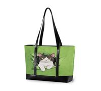 EtherSpher Sac fourre-tout de grande capacité pour femme avec fermeture éclair - Motif chat mural - Vert - Avec sac à langer pour ordinateur portable