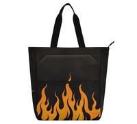 EtherSpher Sac fourre-tout décoratif mignon pour garçons filles femmes noir fluorescent flamme froide orange léger réutilisable sac d'épicerie sac de plage avec fermeture éclair pour université