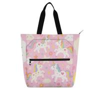 EtherSpher Sac fourre-tout décoratif pour enfants, étudiants, adultes, motif licornes arc-en-ciel blanches mignonnes, sacs d'école robustes avec poches à fermeture éclair pour l'école et les jeux