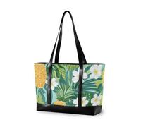 EtherSpher Sac portable avec motif ananas tropical, doré, jaune, vert, feuilles de palmier, fleurs, pour femme, sac à fermeture éclair, 35,6 cm, pour salle de sport avec maletin ejecutivo para mujer