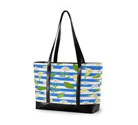 EtherSpher Sac pour ordinateur portable de 14" avec fermeture éclair en toile pour salle de sport avec sac à déjeuner et bolsos secret pour femme Bleu Blanc rayé Calla Lily Daisy Flower