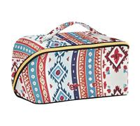 EtherSpher Sacs à cosmétiques de voyage style bohème rouge et bleu vintage avec séparateurs de grande capacité verticale autoportante