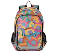 EtherSpher Sacs à dos pour enfants de 8 à 12 ans : sac à livres décontracté pour primaire dans des couleurs assorties - Dessin animé coloré mignon cheval en bois