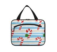 EtherSpher Sacs de voyage à suspendre Merry Christmas rouge et blanc à rayures de canne à sucre pour femme avec crochet, trousse de toilette chic à suspendre pour les essentiels de voyage pour femme