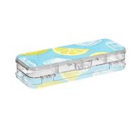 EtherSpher Summer Blue Ice Lemon Boîte à crayons en plastique transparent à double étage pour enfants avec bouton-pression et couvercle