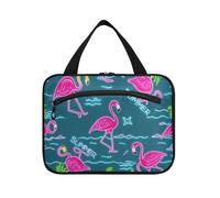 EtherSpher Summer Neon Flamingo Coconut Tree Blue Hanging Travel Kit pour homme avec crochet, trousse de maquillage portable design pour adultes hôtel envase para parfum de L, Summer Neon Flamingo