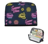 EtherSpher Sun Neon Summer Vibes Beach Trousse à crayons de grande capacité Sac à cosmétiques robuste et multifonction pour adolescent Voyage estuche de lápices para ninas