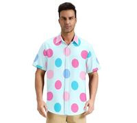 EtherSpher Trendy Polka Dot Peach Blue Hawaiian Mens Button Shirts Manches Courtes Imprimer Camisas Hawaïanas para Hombre, Bleu pêche à pois tendance, L