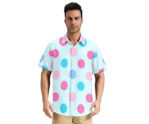 EtherSpher Trendy Polka Dot Peach Blue Hawaiian Mens Button Shirts Manches Courtes Imprimer Camisas Hawaïanas para Hombre, Bleu pêche à pois tendance, L