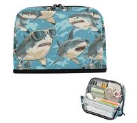 EtherSpher Trousse à crayons avec motif animaux avec lunettes, requins chassant - Grande capacité - Avec fente - Pour homme - Pour l'école - Indispensable pour l'école - Bolso para herramientas