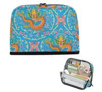 EtherSpher Trousse à crayons bleue avec motif dragon de culture chinoise - Grande capacité - Sac de rangement léger pour adolescents - Fournitures scolaires estuche para lapices