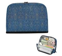 EtherSpher Trousse à crayons bleue et dorée à motif vintage de grande capacité, trousse de maquillage simple pour femme, fournitures scolaires de classe bolsa para lapices