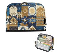 EtherSpher Trousse à crayons bohème bleu doré à texture régulière de grande capacité avec fermeture éclair pour adultes, fournitures scolaires préparées pour bolsas para erramientas