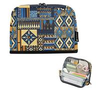 EtherSpher Trousse à crayons bohème dorée et bleue vintage de grande capacité, robuste pour infirmière, école préparatoire, bolsita para lapices