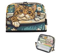 EtherSpher Trousse à crayons de grande capacité avec motif chat mignon de dessin animé marron pour maquillage, grande papeterie, pour infirmière, voyage, bolsa para herramientas