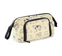 EtherSpher Trousse à crayons de grande capacité portable avec motif vache et étoile de la ferme et rayures jaunes pour adolescentes, filles, école préparatoire, lapiceras estuche para mujer